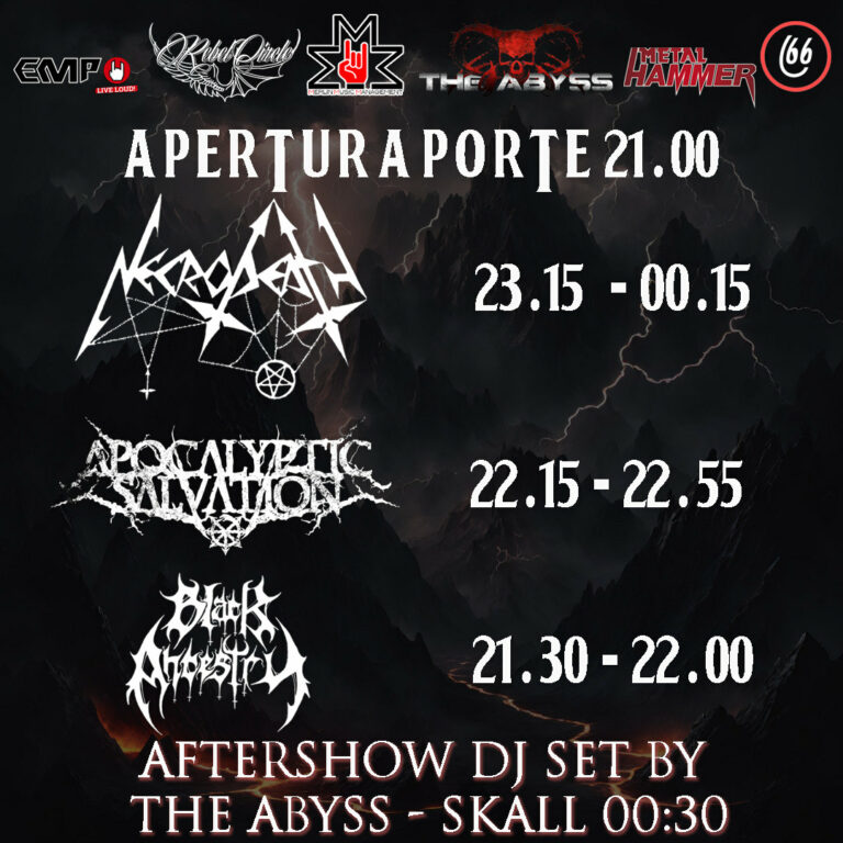 Necrodeath, Black Ancestry e Apocalyptic Salvation: gli orari del live presso Centrale 66