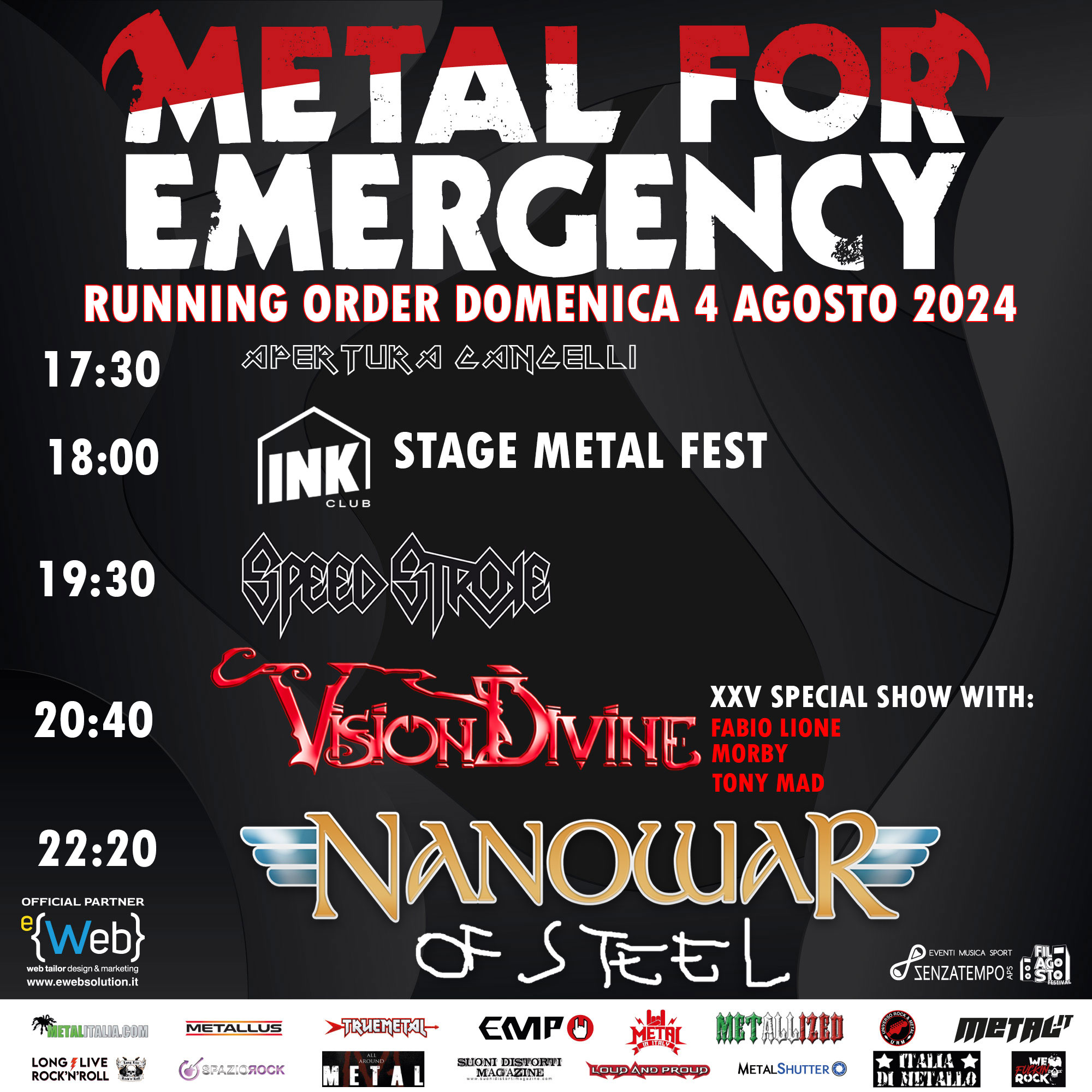 Metal for Emergency 2024 con NANOWAR OF STEEL + VISION DIVINE (XXV Anniversary with: Fabio Lione , Morby , Tony Mad) + SPEED STROKE@ via delle Industrie (C/o Filagosto) Filago (BG)