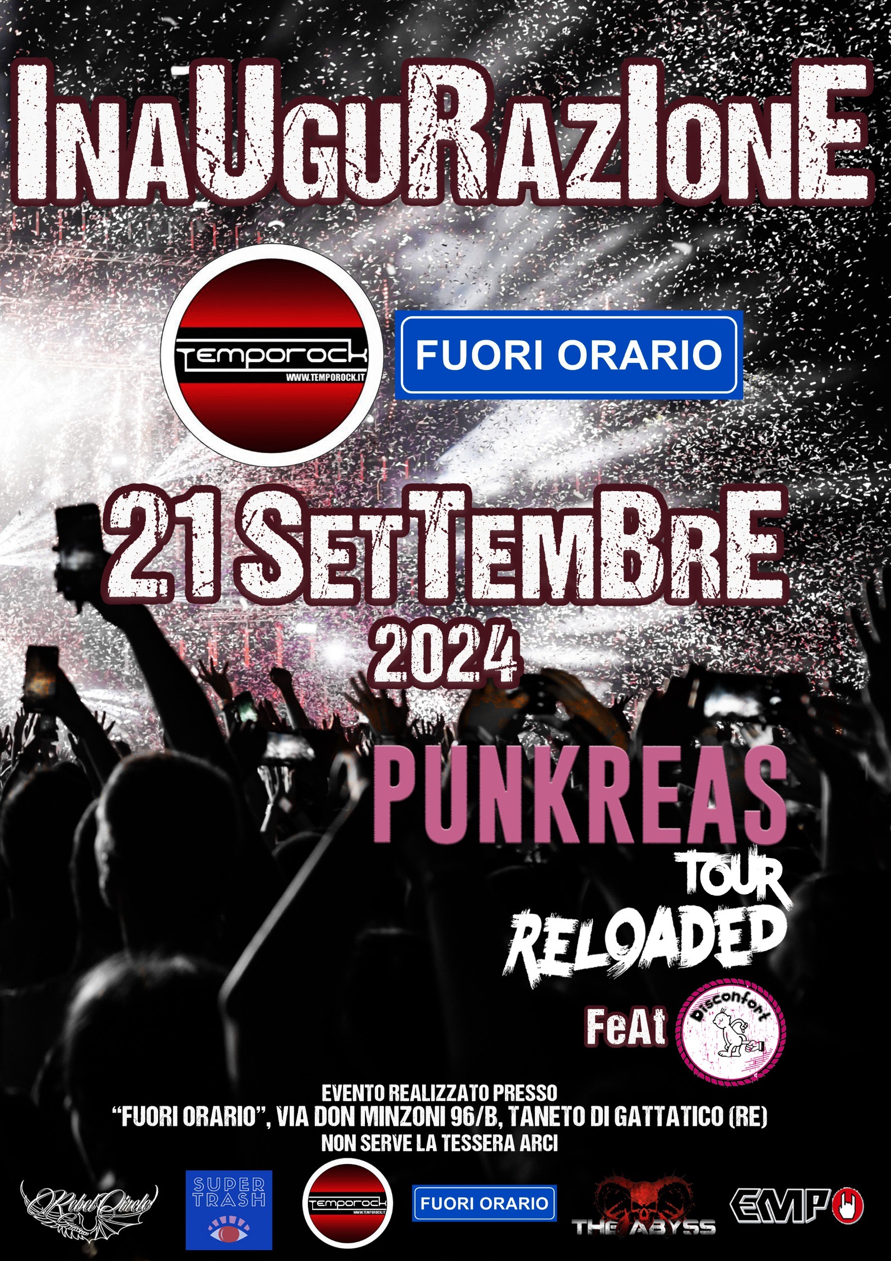 Inaugurazione stagione TempoRock presso Fuori Orario con live dei Punkreas e Disconfort