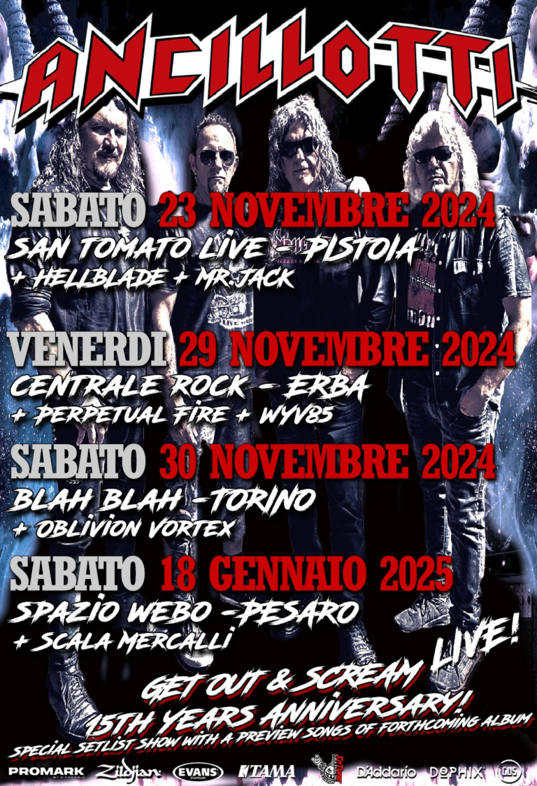 ANCILLOTTI ANNUNCIANO GLI SPETTACOLI ITALIANI DEL “GET OUT & SCREAM – 15TH ANNIVERSARY” TOUR.