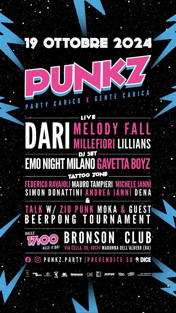 È finalmente tempo di PUNKZ! Sabato 19 ottobre al Bronson Club!