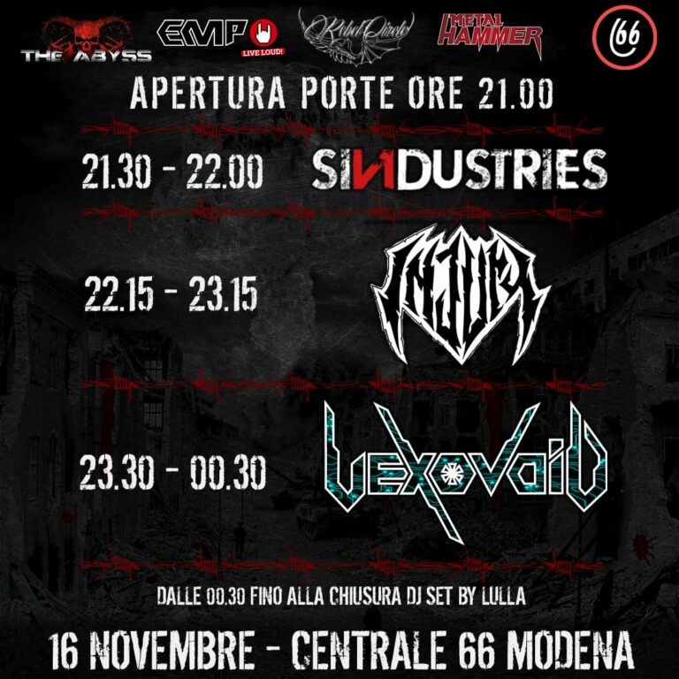 Gli orari di Vexovoid + Injury + Sindustries live al Centrale 66 di Modena