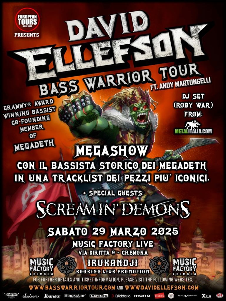 David Ellefson Bass Warrior Tour!!! With: David Ellefson Band + Screamin’ Demons.