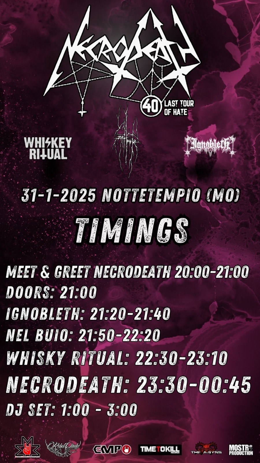 NECRODEATH: Meet & Greet e orari del release party presso Notte Tempio di Modena